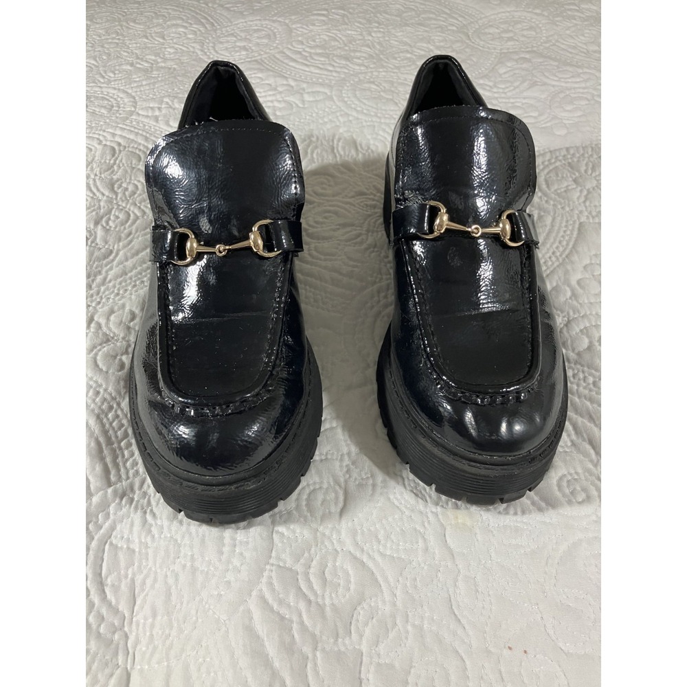 Steve Madden Lando Leather Chunky Loafer Women's 8.5 Black Platform Horsebit - Picture 2 of 7